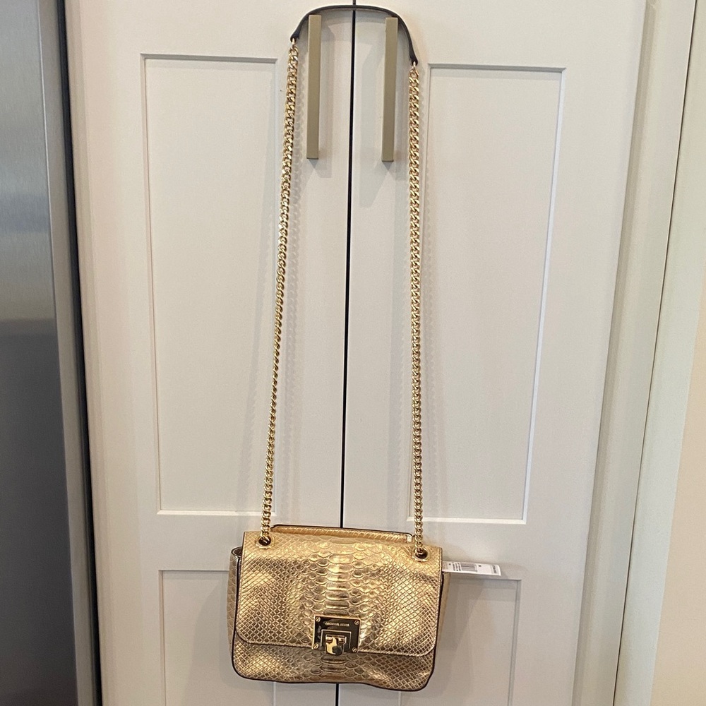 Michael Kors Gold Python-Embossed Leather Shoulde… - image 6